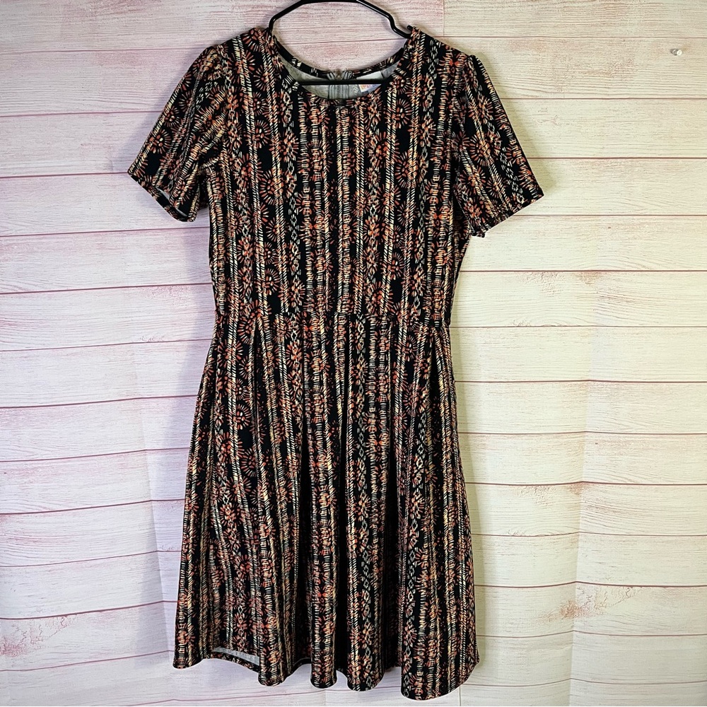 LulaRoe‎ Black Orange Amelia Dress Size XL